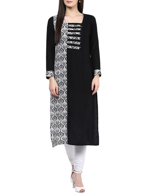 black rayon straight kurta - 10482102 - Very Small Image - 1