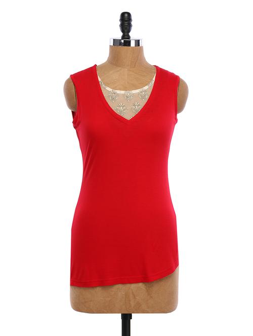 embroidered neck panel sleeveless top - 1048615 - Very Small Image - 1