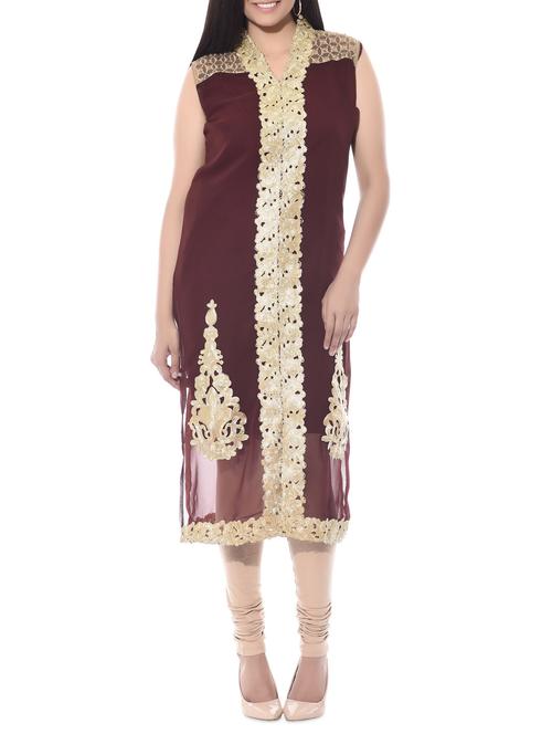 coffee brown georgette kurti - 10490735 - Very Small Image - 1