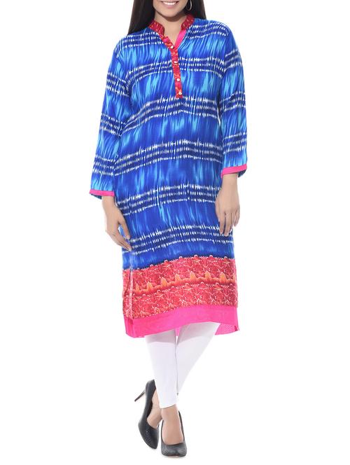 royal blue & white rayon kurti - 10490738 - Very Small Image - 1