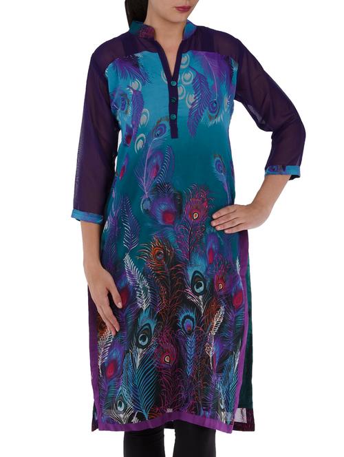 multicolored morpankh print georgette kurti - 1049450 - Very Small Image - 1