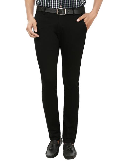 black cotton flat front casual trousers - 10497085 - Very Small Image - 1