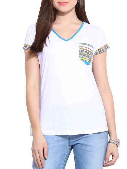 White & Blue Cotton Tshirt - 10498915 - Very Small Image - 1