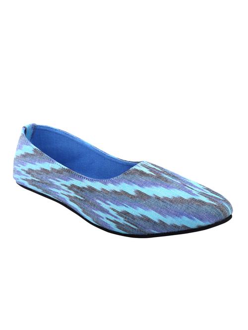 paaduks blue ikkat cotton ballerinas - 10500331 - Very Small Image - 1