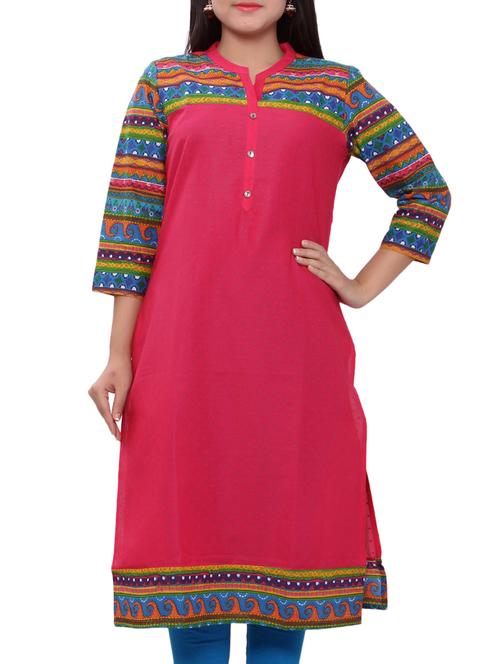 pink cotton kurta - 10501823 - Very Small Image - 1