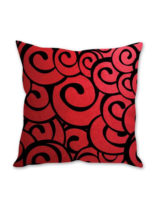 swirl pattern printed red velvet cusion cover - 10509285 - Very Small Image - 1