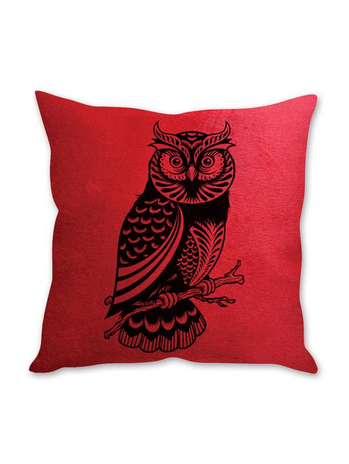 owl printed red velvet cusion cover - 10509294 - Very Small Image - 1