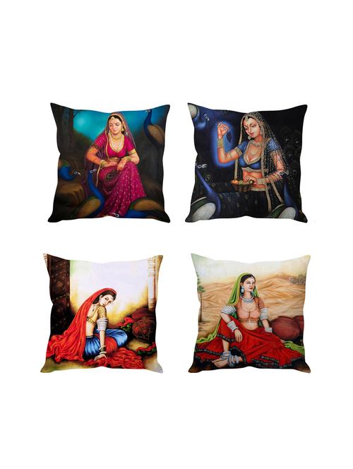 multicolor digitally printed set of 4 cushion covers - 10509448 - Very Small Image - 1