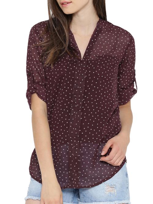 maroon, white georgette top - 10512002 - Very Small Image - 1