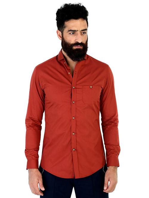 rust cotton casual shirt - 10513231 - Very Small Image - 1