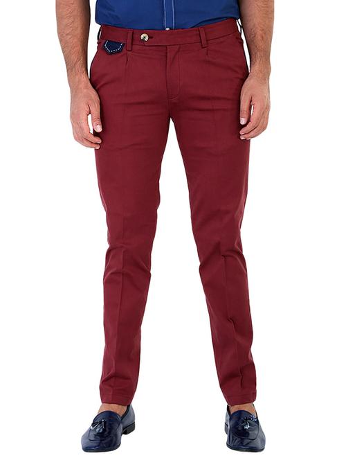 maroon cotton casual trousers - 10520604 - Very Small Image - 1