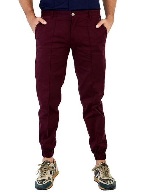 wine cotton casual trousers - 10520609 - Very Small Image - 1