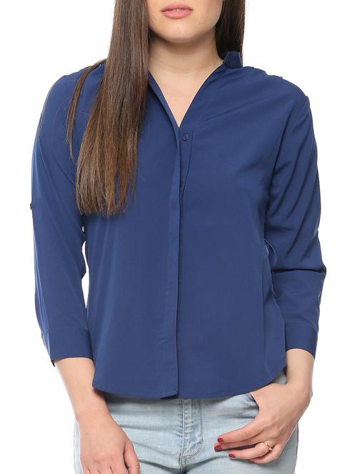 solid blue polycrepe shirt - 10528227 - Very Small Image - 1