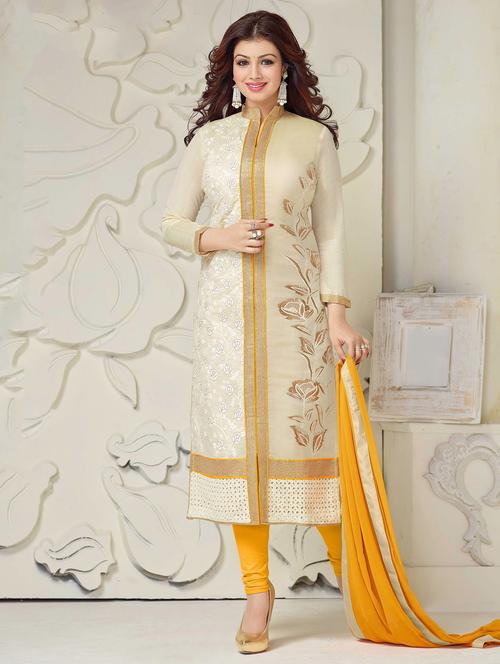 cream cotton unstitched suit - 10543262 - Very Small Image - 1
