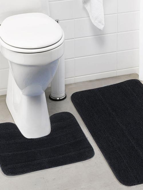lushomes ultra soft microfiber polyester dark grey regular bath mat set (1 pc bathmat + 1 pc contour) - 10549543 - Very Small Image - 1