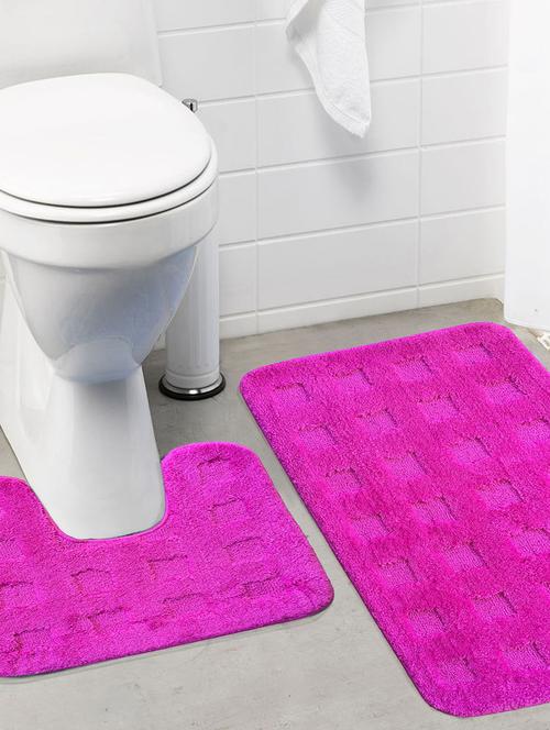 lushomes ultra soft microfiber polyester pink large bath mat set (1 pc bathmat + 1 pc contour) - 10549589 - Very Small Image - 1