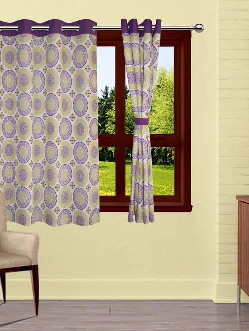 lushomes bold printed cotton curtains with 8 eyelets & plain tiebacks for windows (single pc) - 10550710 - Very Small Image - 1