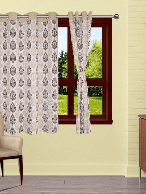 lushomes earth printed cotton curtains with 8 eyelets & plain tiebacks for windows (single pc) - 10550714 - Very Small Image - 1
