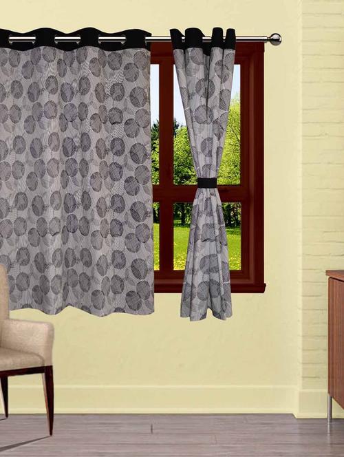 lushomes geometric printed cotton curtains with 8 eyelets & plain tiebacks for windows (single pc) - 10550716 - Very Small Image - 1