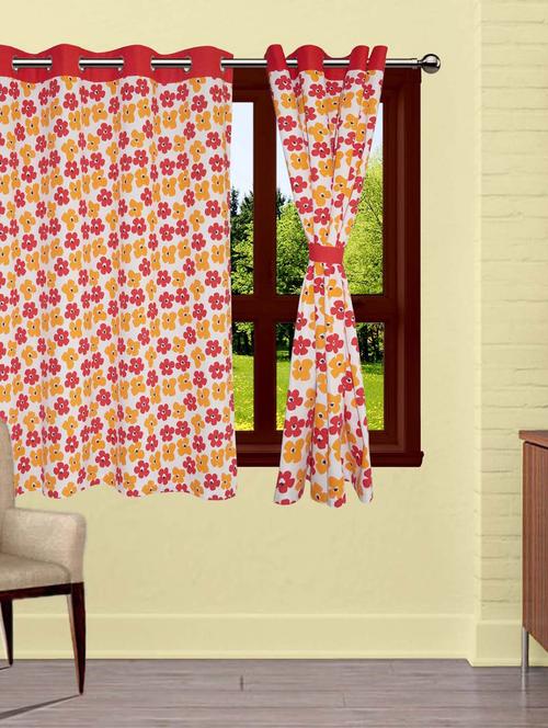 lushomes basic printed cotton curtains with 8 eyelets & plain tiebacks for windows (single pc) - 10550717 - Very Small Image - 1
