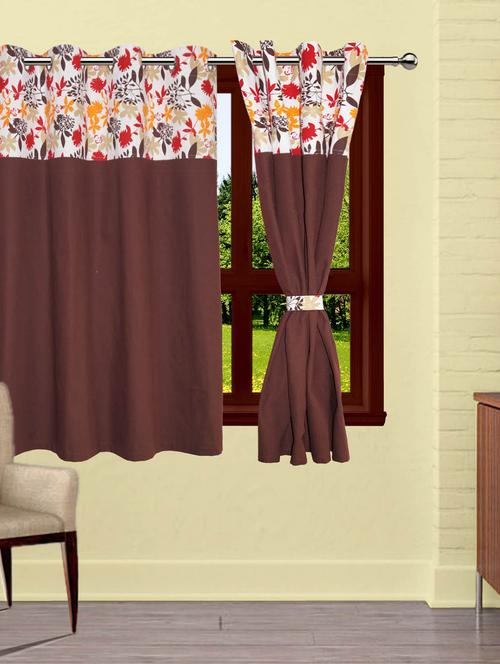 lushomes leaf printed bloomberry cotton curtains with 8 eyelets & printed tiebacks for windows (single pc) - 10550721 - Very Small Image - 1