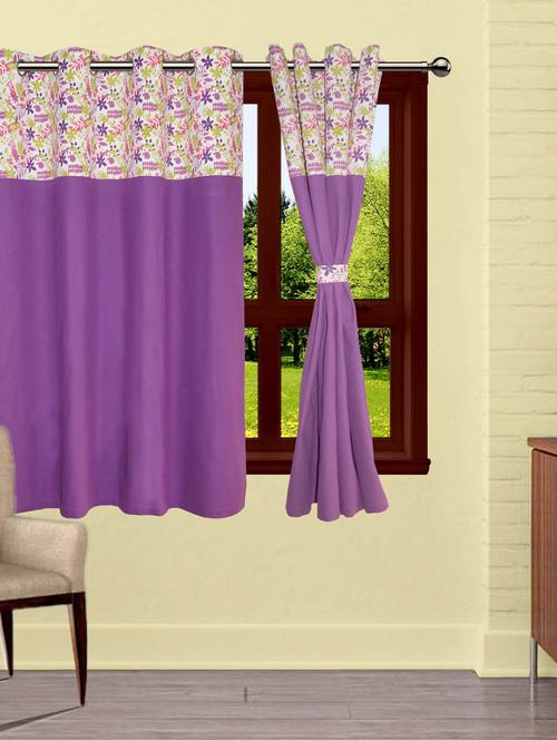 lushomes purple rain  printed bloomberry cotton curtains with 8 eyelets & printed tiebacks for windows (single pc) - 10550724 - Very Small Image - 1