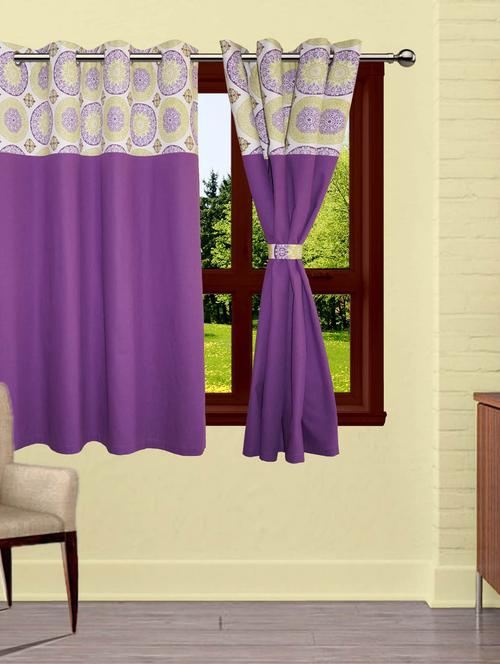 lushomes bold printed bloomberry cotton curtains with 8 eyelets & printed tiebacks for windows (single pc) - 10550726 - Very Small Image - 1