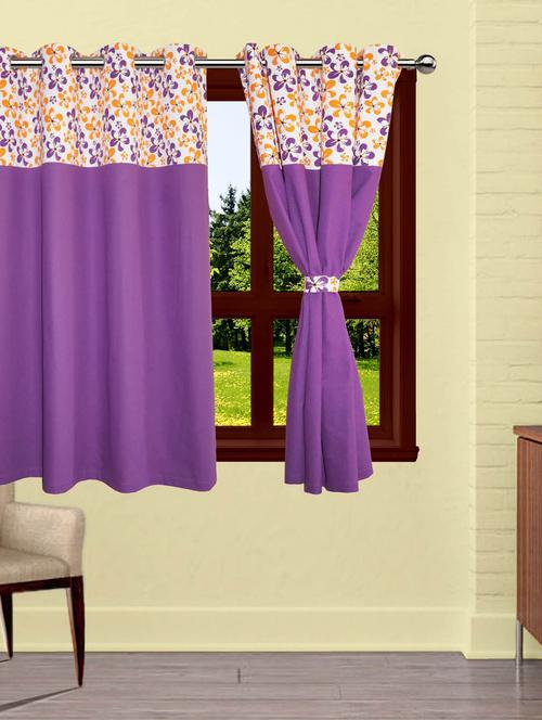lushomes shadow printed bloomberry cotton curtains with 8 eyelets & printed tiebacks for windows (single pc) - 10550735 - Very Small Image - 1