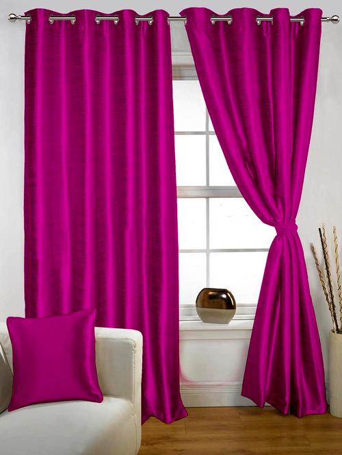 lushomes pink twinkle star curtain with blackout lining with 8 eyelets for long door - 10550761 - Very Small Image - 1