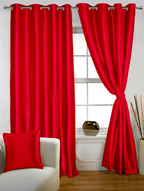 lushomes red twinkle star curtain with blackout lining with 8 eyelets for long door - 10550762 - Very Small Image - 1