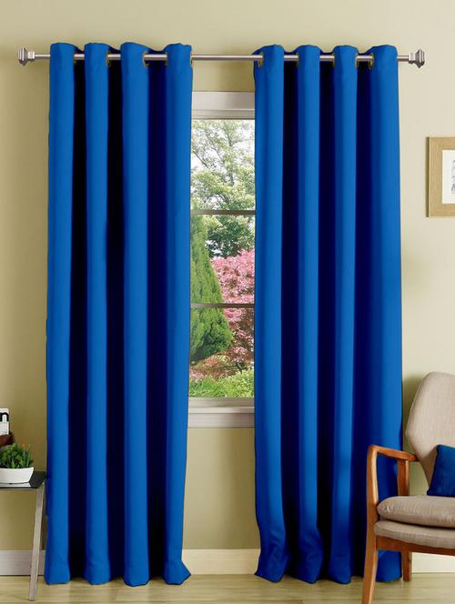 lushomes plain fire blue polyester blackout curtains with 8 metal eyelets for door - 10550776 - Very Small Image - 1
