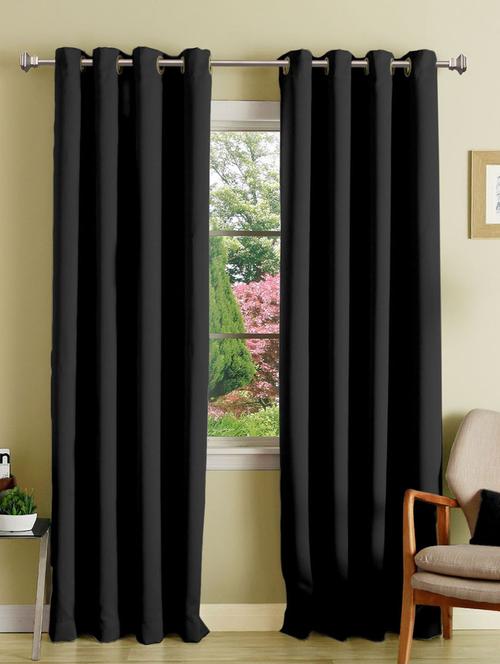 lushomes plain black polyester blackout curtains with 8 metal eyelets for door - 10550778 - Very Small Image - 1