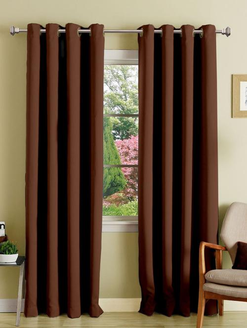 lushomes plain dark brown polyester blackout curtains with 8 metal eyelets for long door - 10550787 - Very Small Image - 1