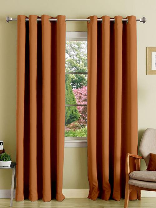 lushomes plain coffee polyester blackout curtains with 8 metal eyelets for long door - 10550789 - Very Small Image - 1