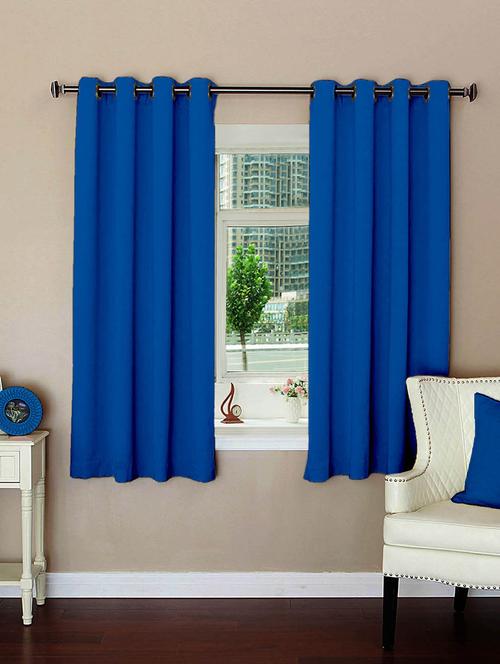 lushomes plain fire blue polyester blackout curtains with 8 metal eyelets for windows - 10550808 - Very Small Image - 1