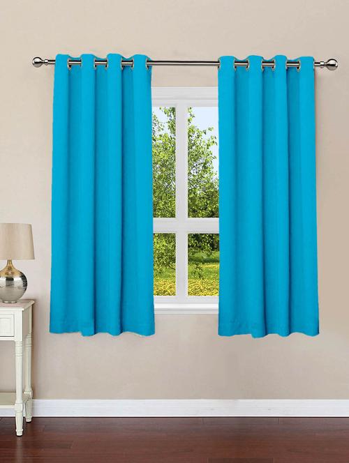 lushomes bachelor button plain cotton curtains with 8 eyelets & plain tiebacks for windows - 10550816 - Very Small Image - 1