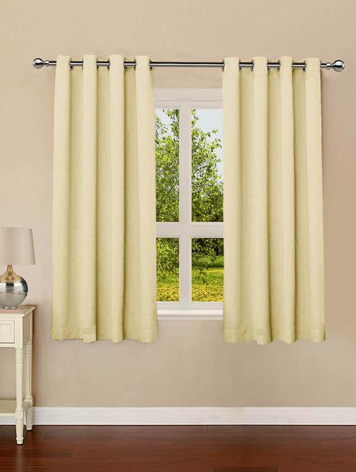 lushomes ecru plain cotton curtains with 8 eyelets & plain tiebacks for windows - 10550818 - Very Small Image - 1