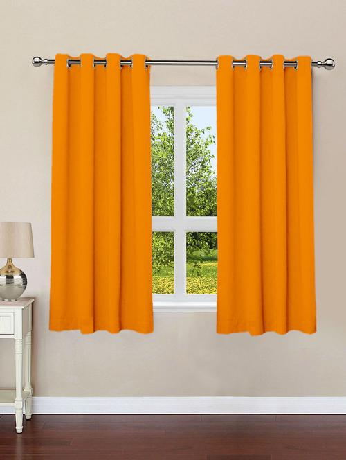 lushomes sun orange plain cotton curtains with 8 eyelets & plain tiebacks for windows - 10550829 - Very Small Image - 1