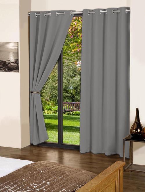 lushomes sedona sage plain cotton curtains with 8 eyelets & plain tiebacks for door - 10550843 - Very Small Image - 1