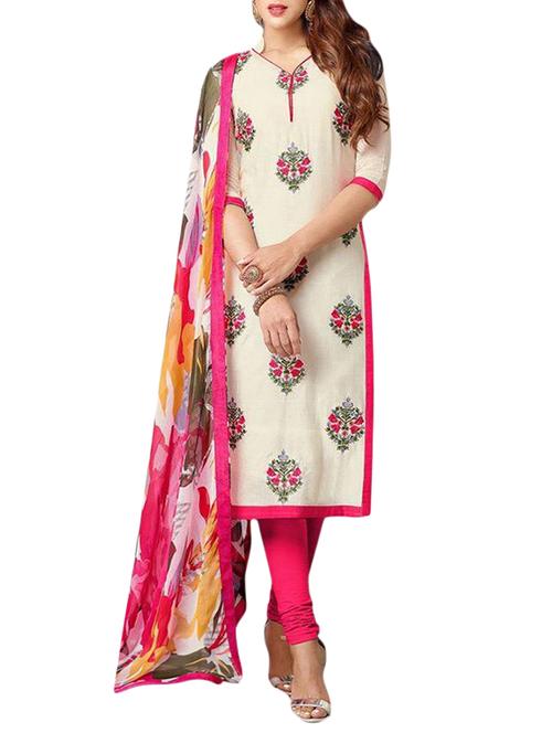 cream cotton unstitched suit - 10550908 - Very Small Image - 1