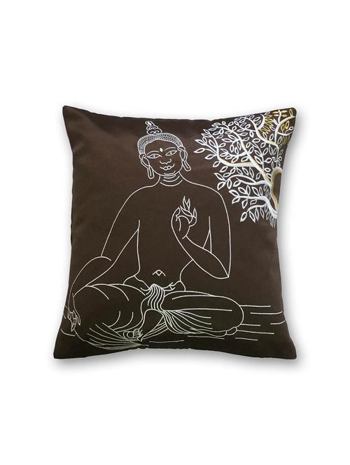 lushomes brown embroidered polyester buddha blackout cushion cover (single pc) - 10551861 - Very Small Image - 1
