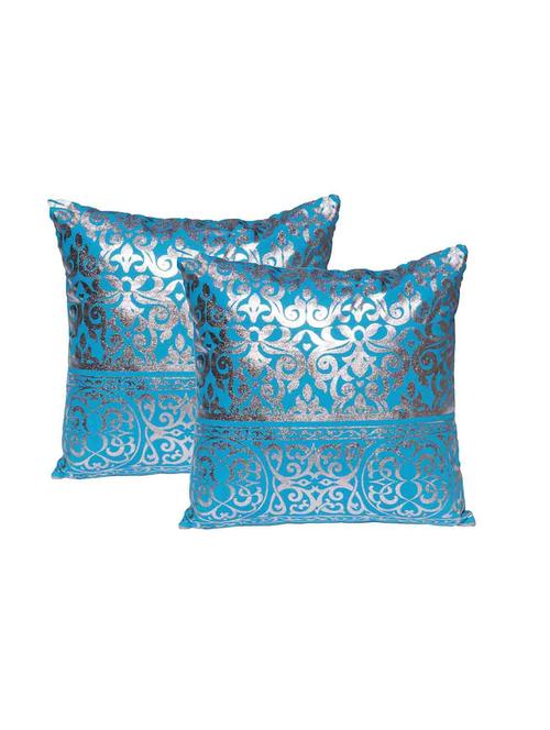 lushomes turquoise cushion covers with silver foil print (pack of 2) - 10551868 - Very Small Image - 1