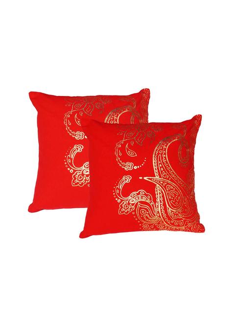 lushomes red cushion covers with gold foil print (pack of 2) - 10551870 - Very Small Image - 1
