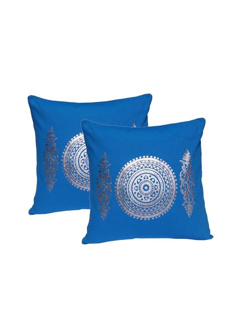 lushomes royal blue cushion covers with silver foil print (pack of 2) - 10551886 - Very Small Image - 1