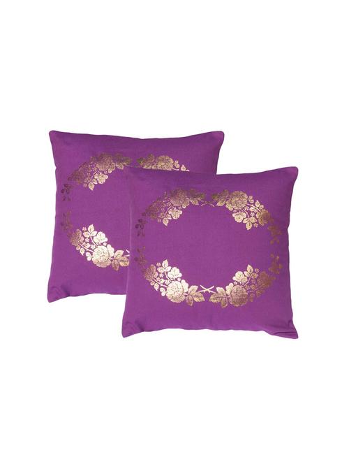 lushomes violet cushion covers with gold foil print (pack of 2) - 10551888 - Very Small Image - 1