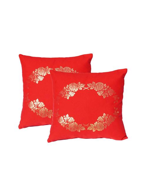 lushomes red cushion covers with gold foil print (pack of 2) - 10551889 - Very Small Image - 1