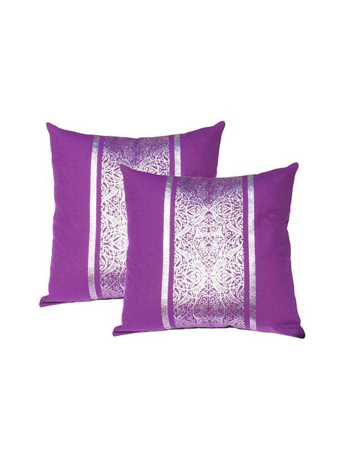 lushomes violet cushion covers with silver foil print (pack of 2) - 10551892 - Very Small Image - 1