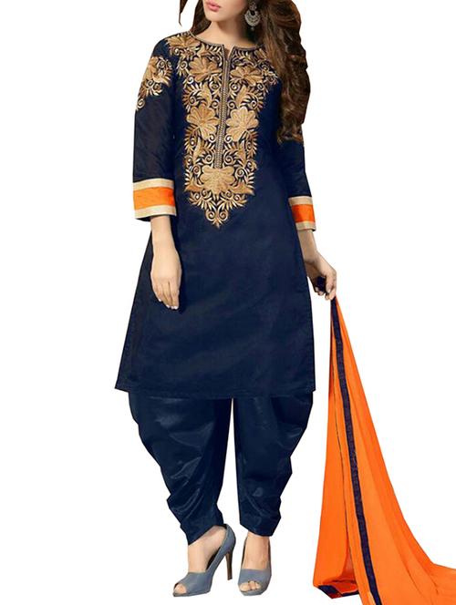 violet chanderi semistitched suit - 10551945 - Very Small Image - 1