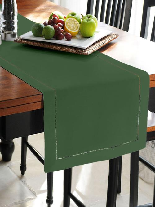 lushomes vineyard green unidyed holestitch runner with 3 cms hemmed (double border) holestitch on all 4 sides - 10552163 - Very Small Image - 1