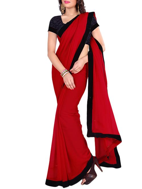 red georgette saree with black border - 1055451 - Very Small Image - 1